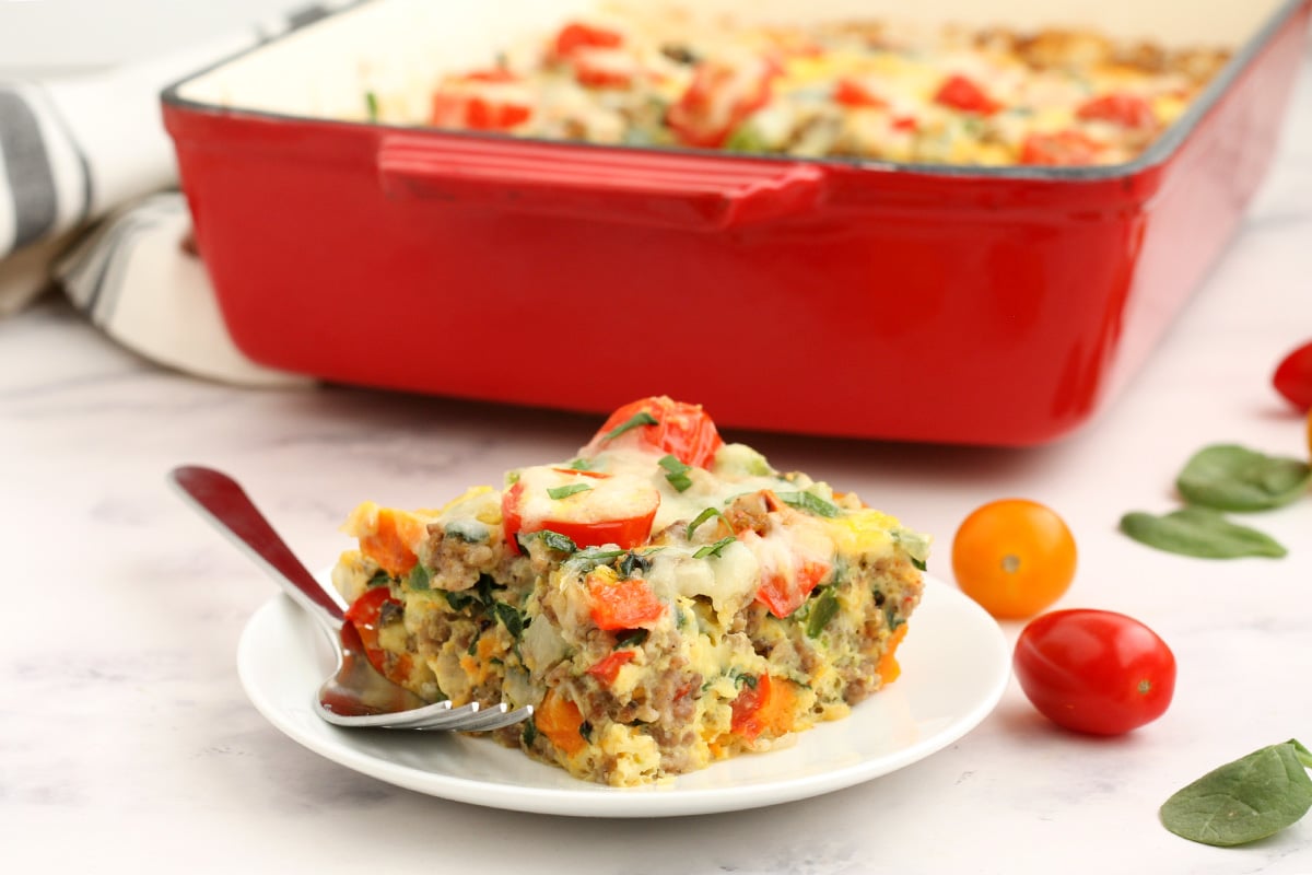 a serving of sweet potato breakfast casserole