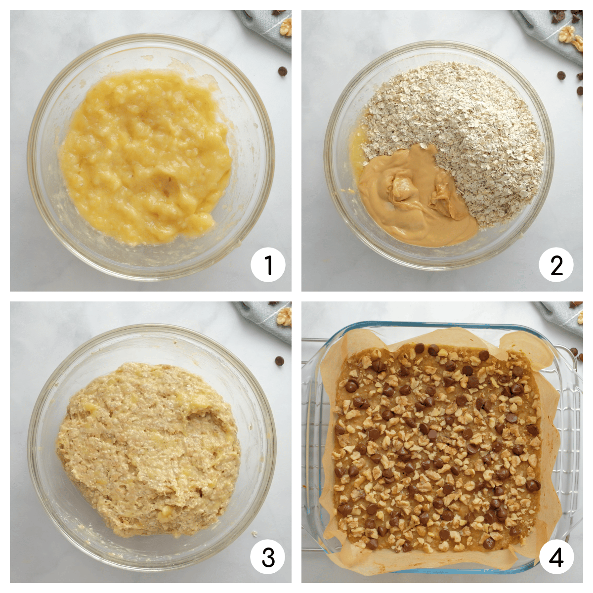 process shots for how to make peanut butter banana bars