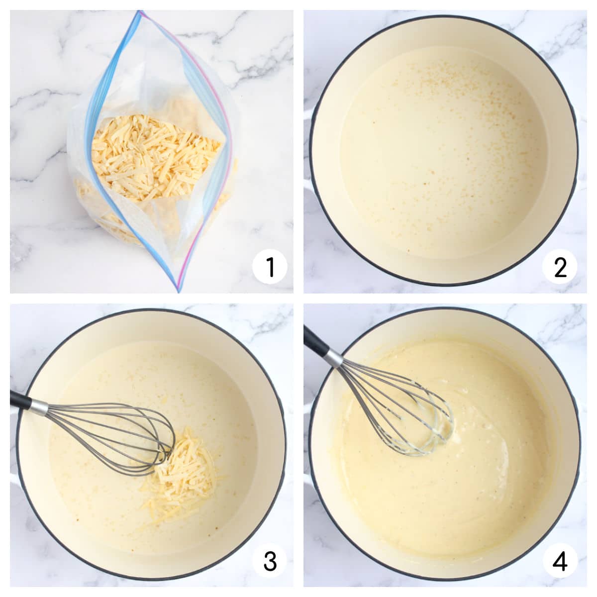 Process shot of how to make cheese fondue