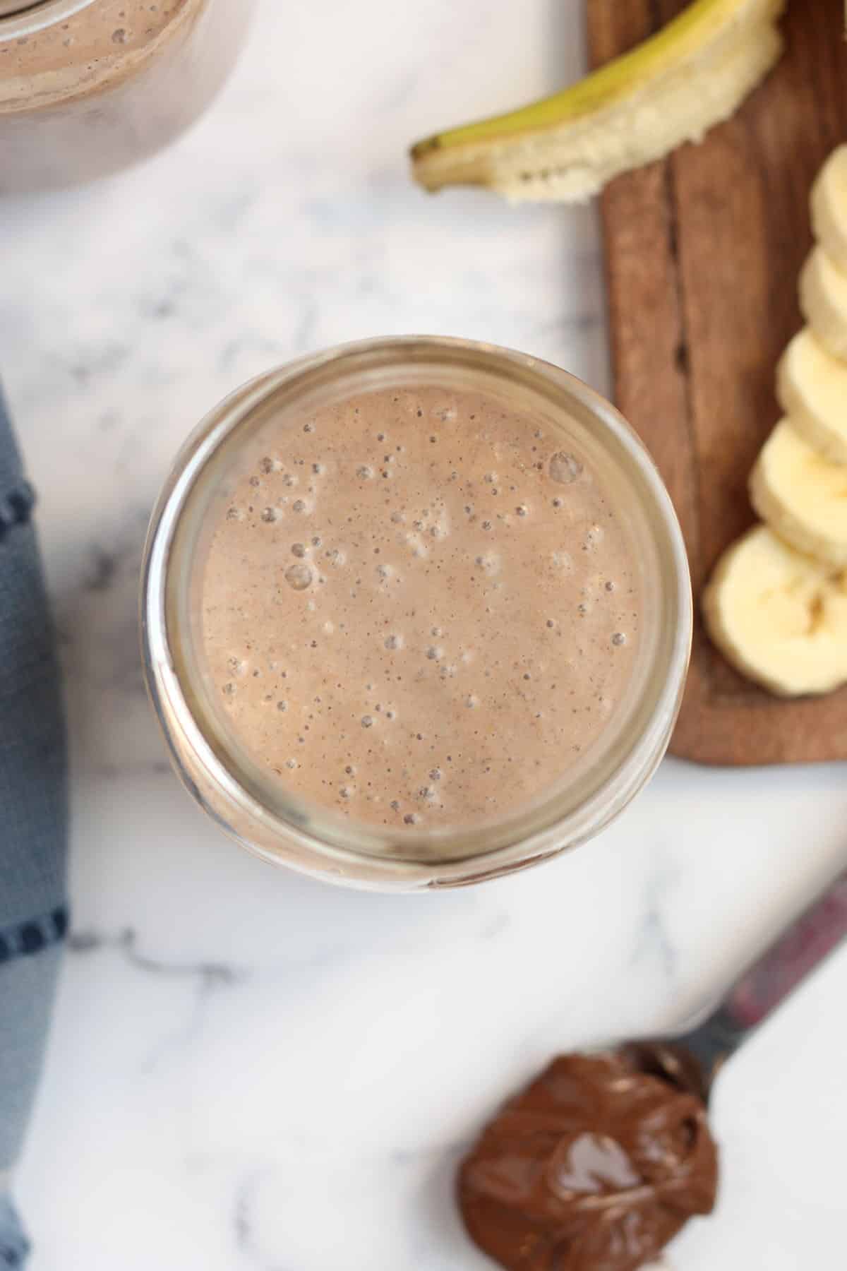 chocolate protein shake in a jar