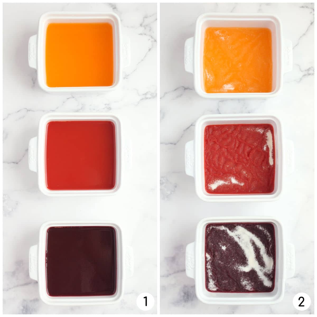Process shots for the production of homemade jello