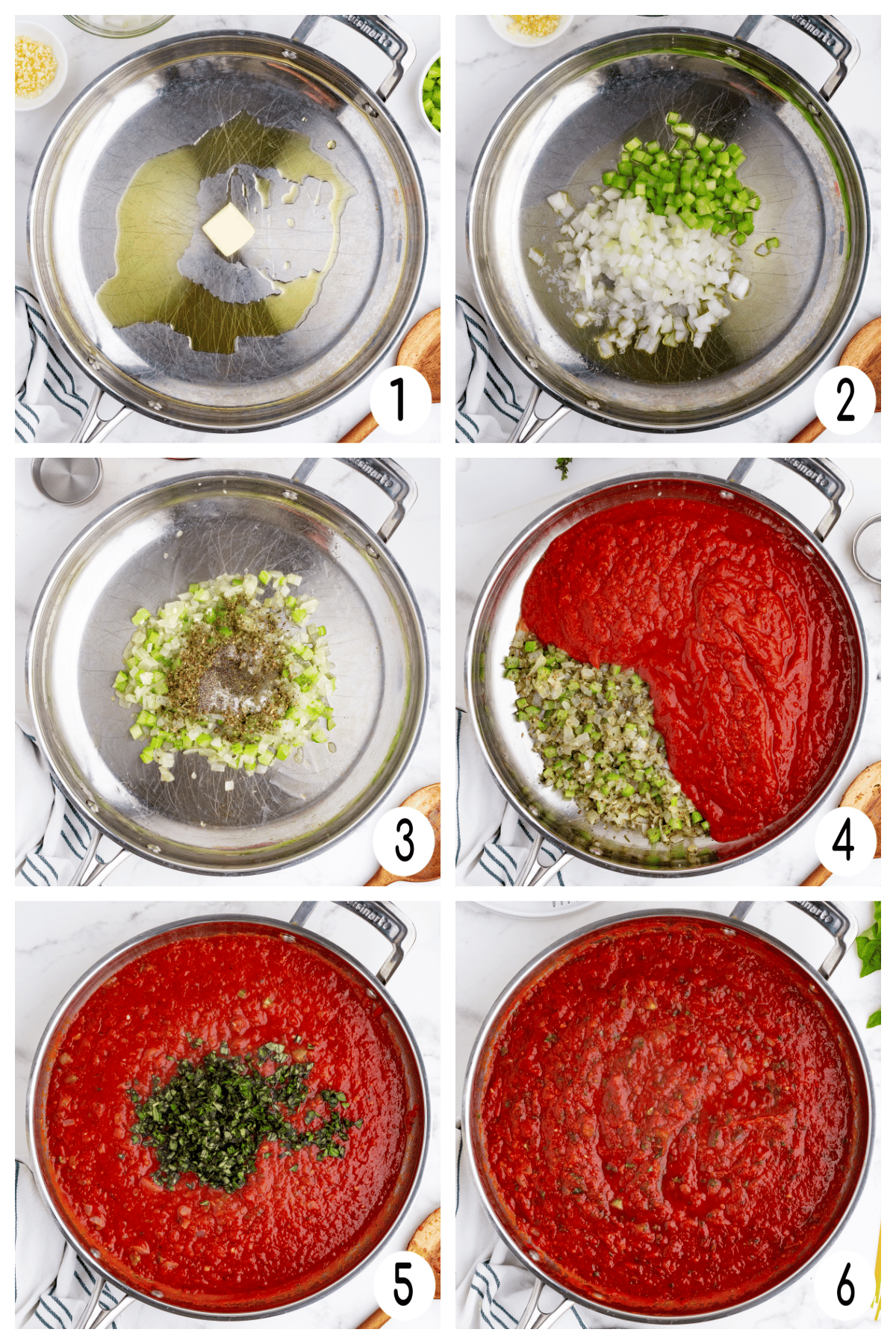 process shots showing how to make easy pasta sauce