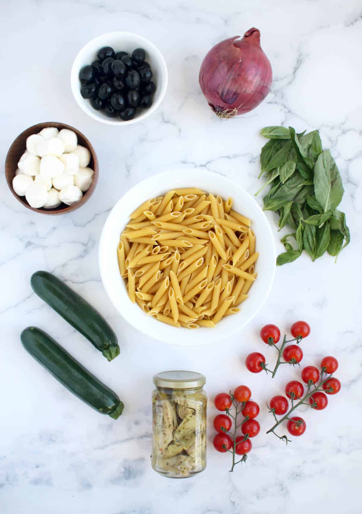 ingredients for homemade pasta salad