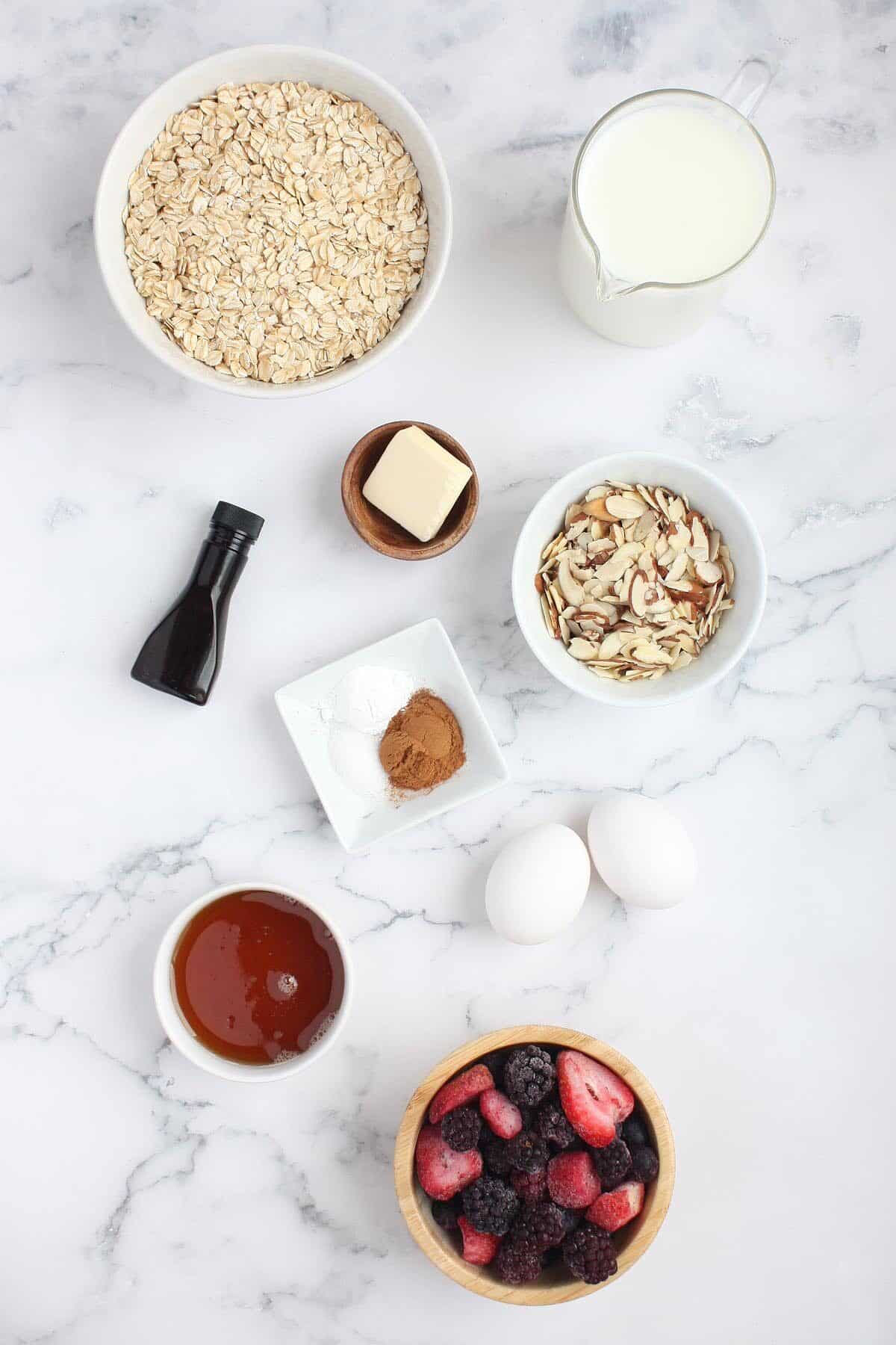 Ingredients for baked oatmeal with berries