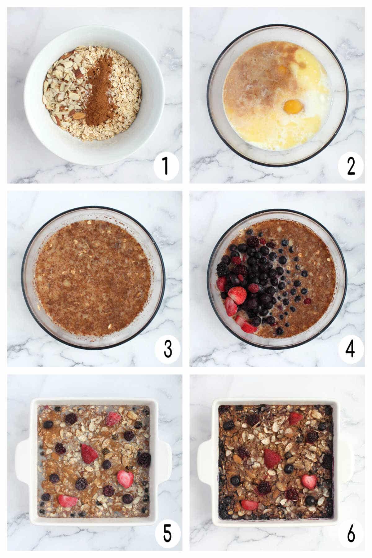 Process shots for the preparation of porridge baked with berries