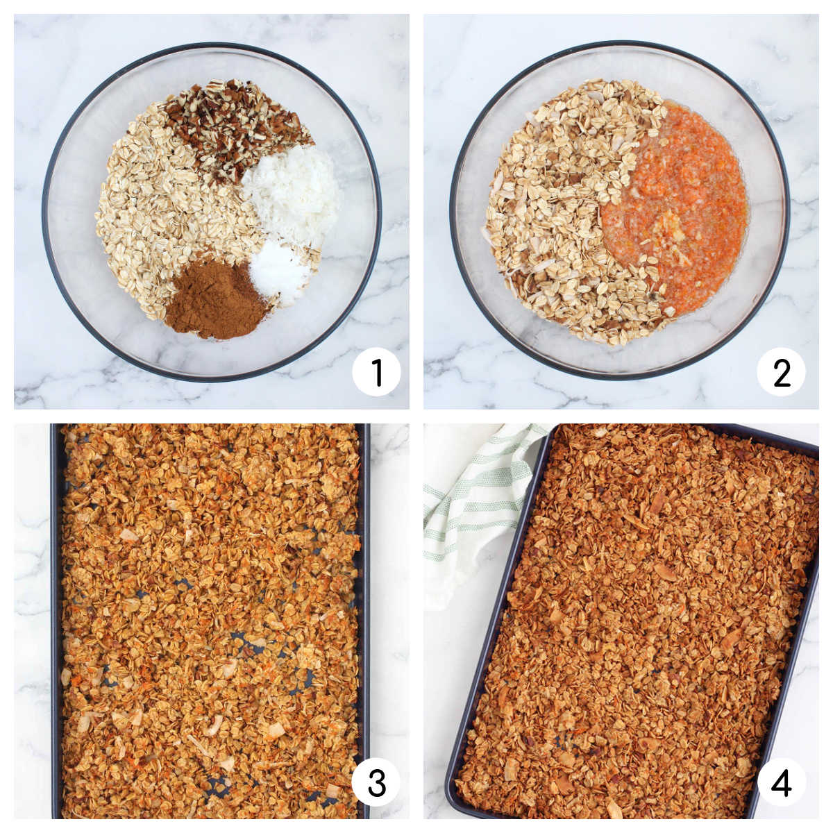 Process shots of making carrot cake granola