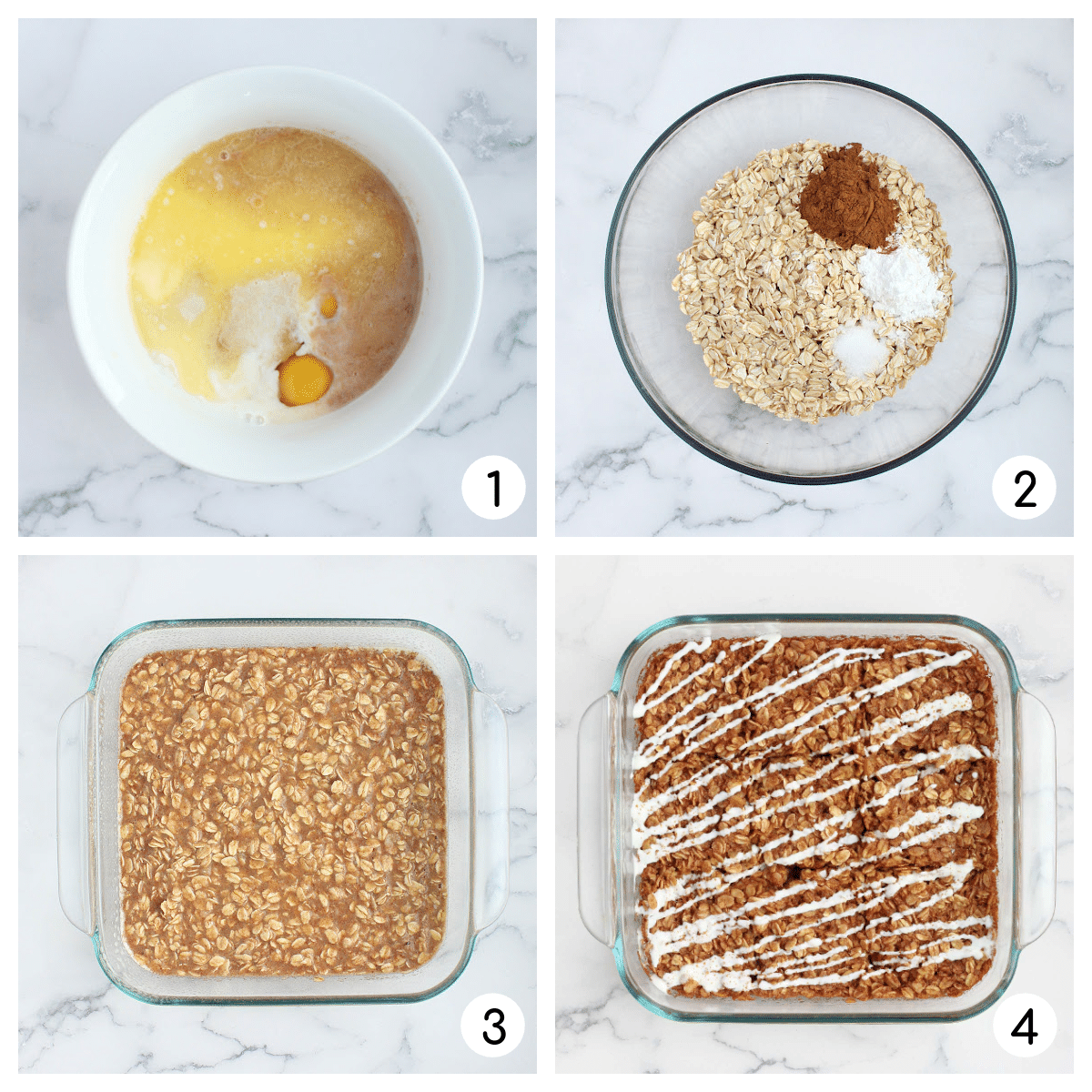 Process shots for how to make cinnamon roll baked oatmeal