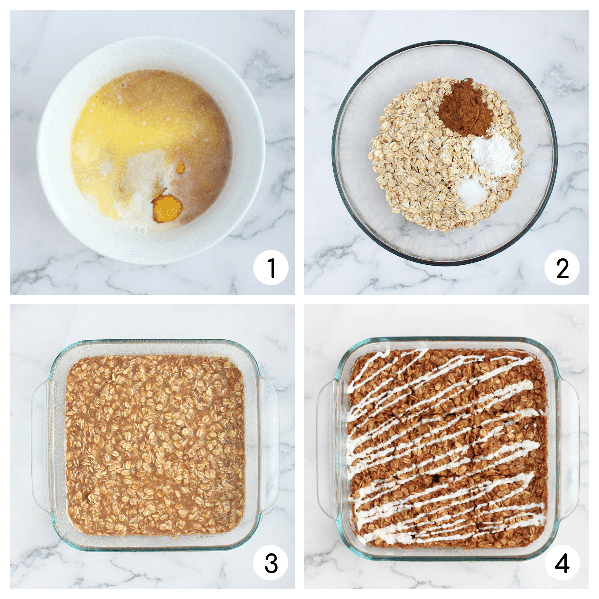 process shots for how to make cinnamon roll baked oatmeal