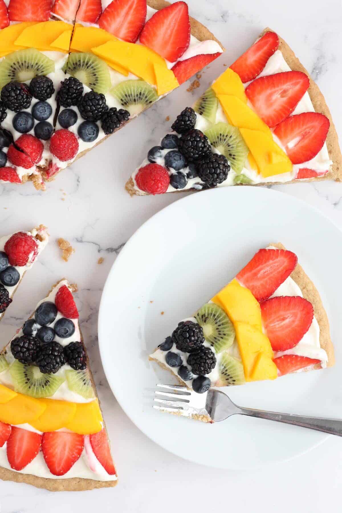 slices of fruit plate scattered on the counter