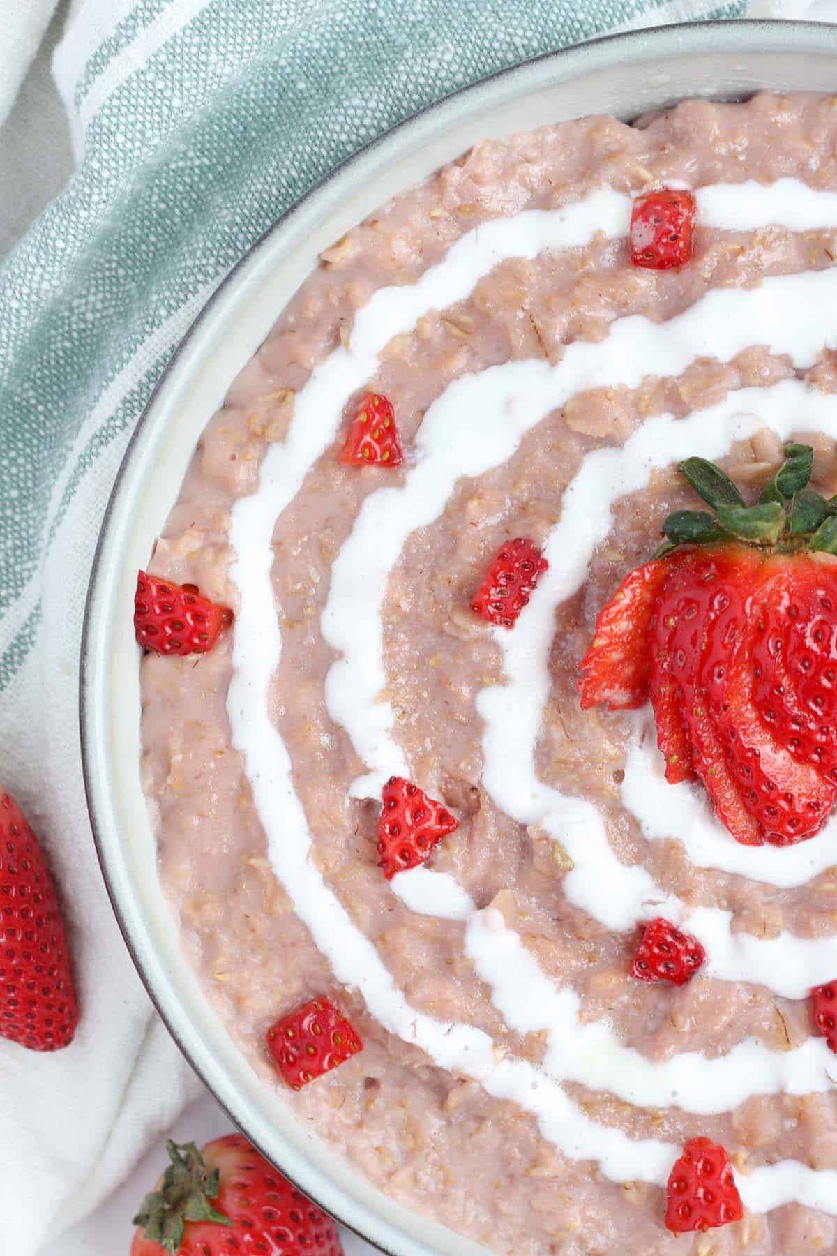 Strawberries and Cream Oatmeal - two raspberries