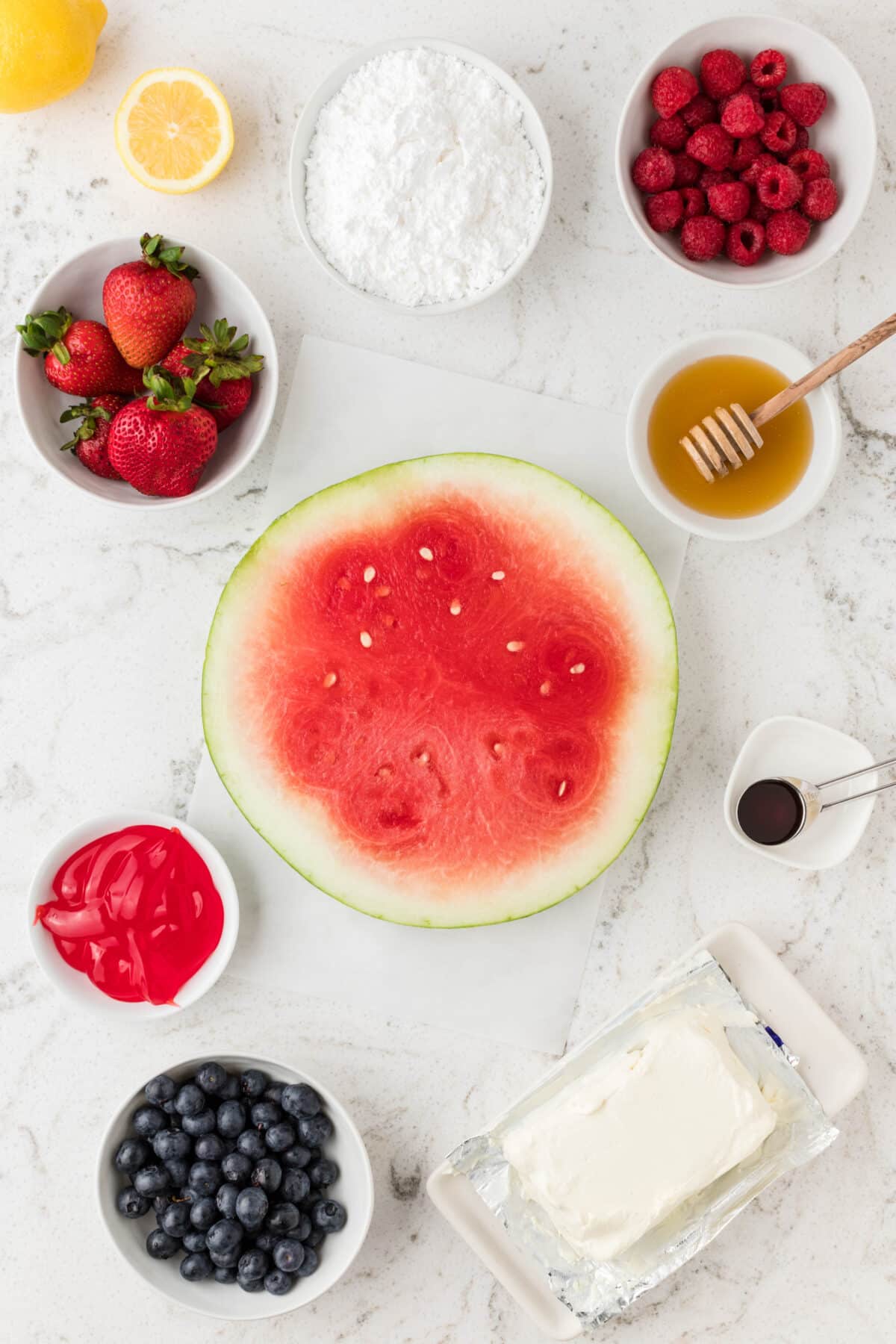 Ingredients you need for watermelon pizza.