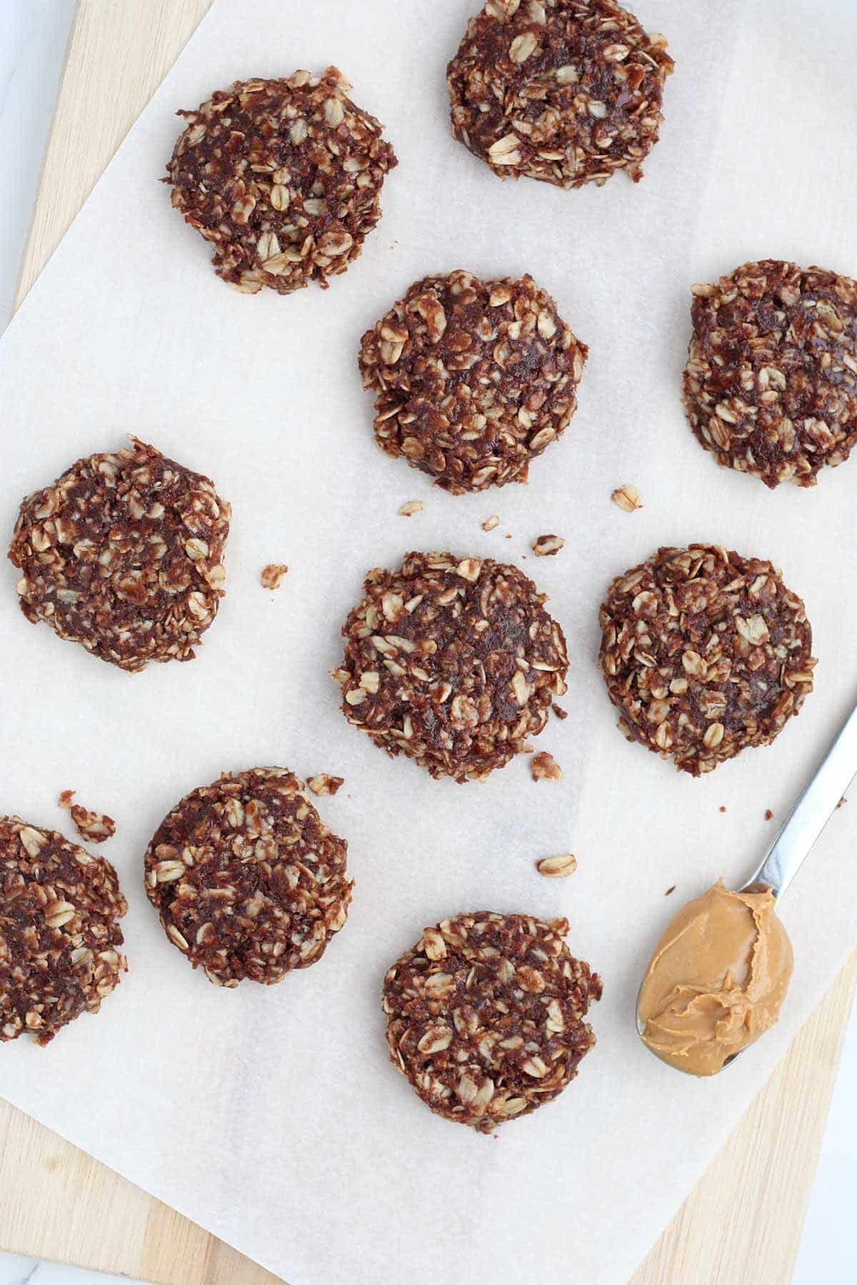 overhead shot of chocolate no bake cookies