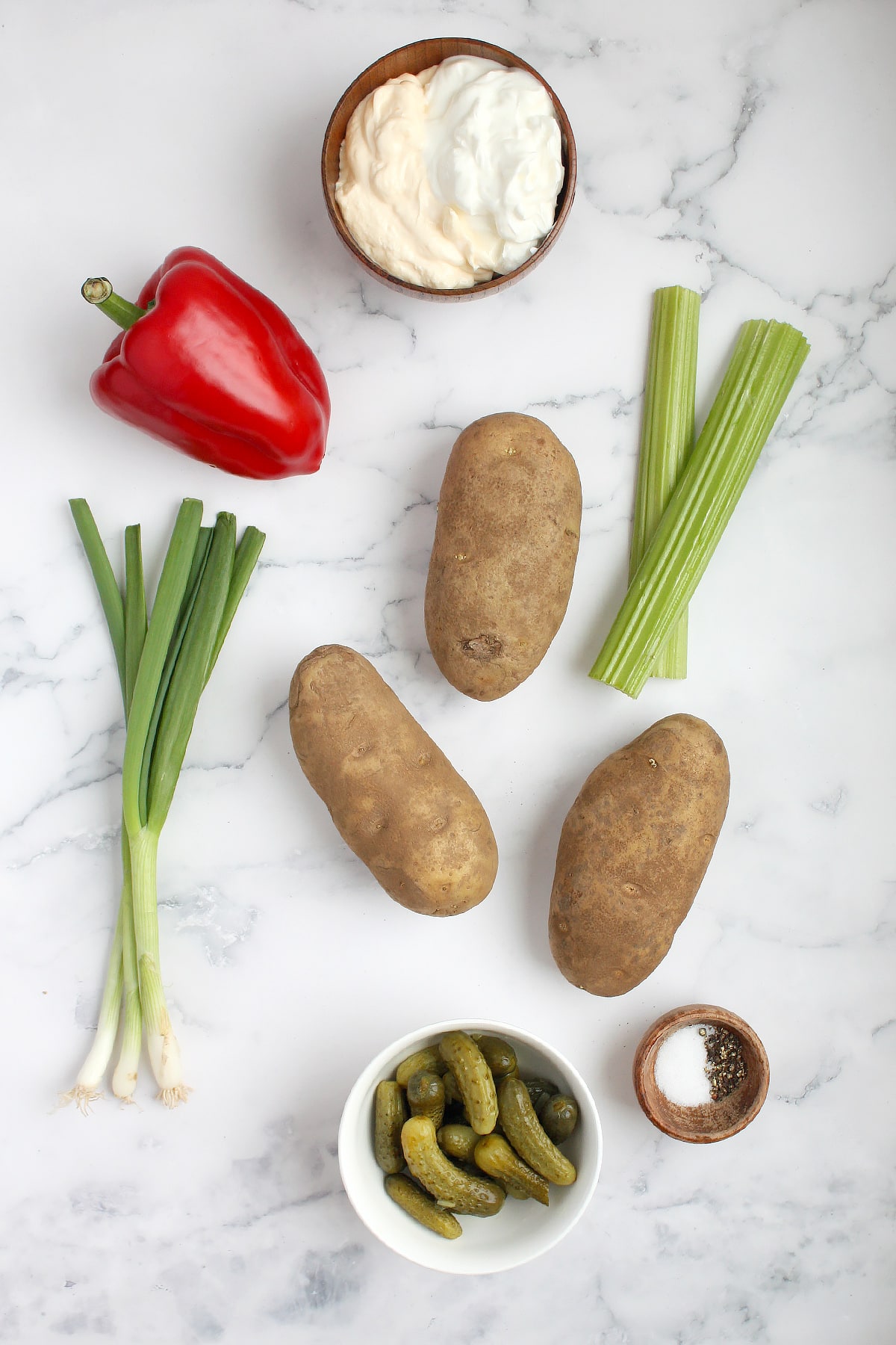 Ingredients for the best potato salad recipe.