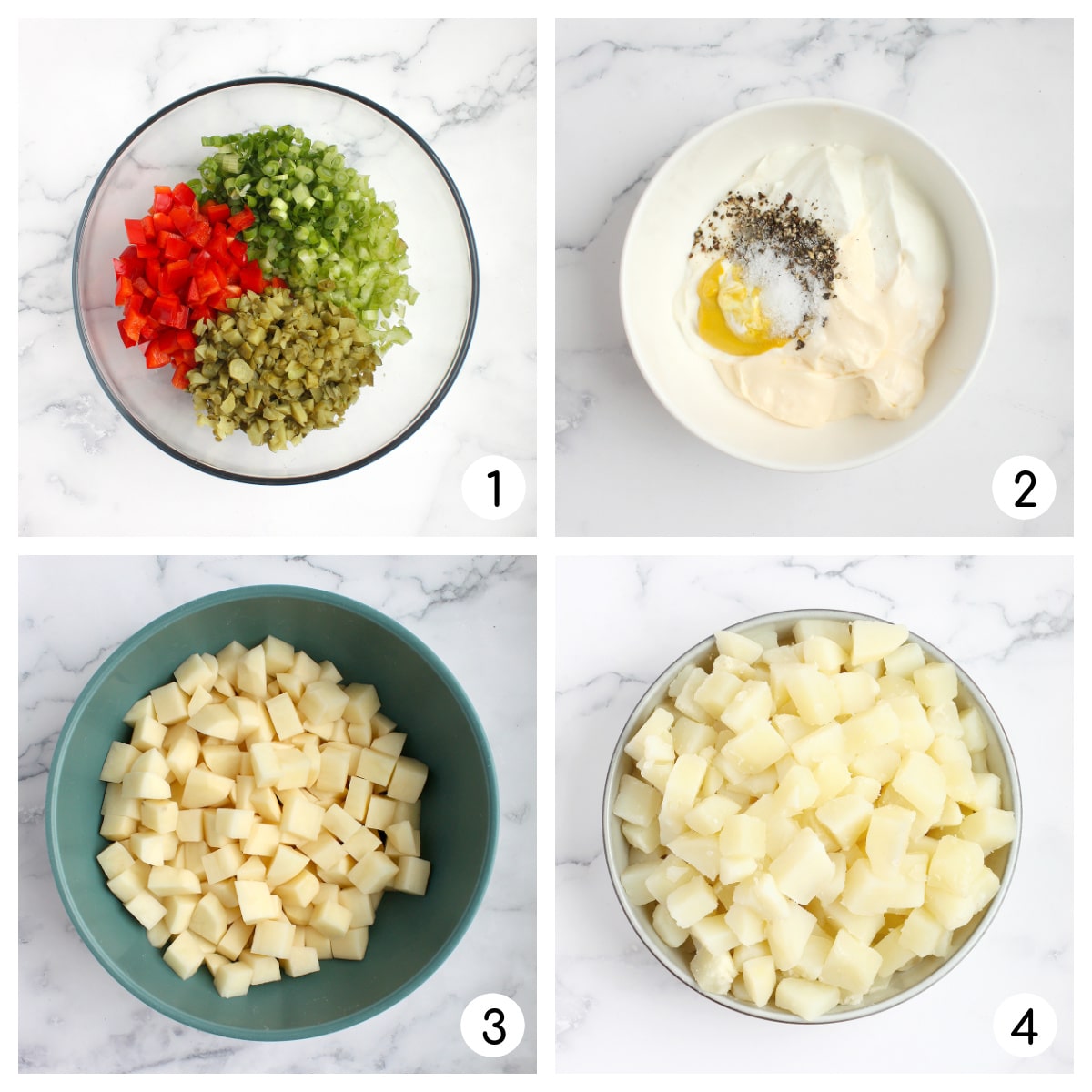 Process shots for how to make the best potato salad recipe.