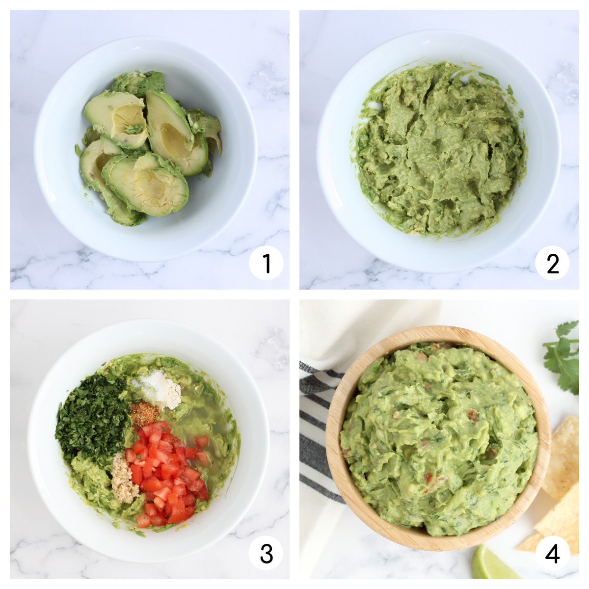 process shots of how to make homemade guacamole
