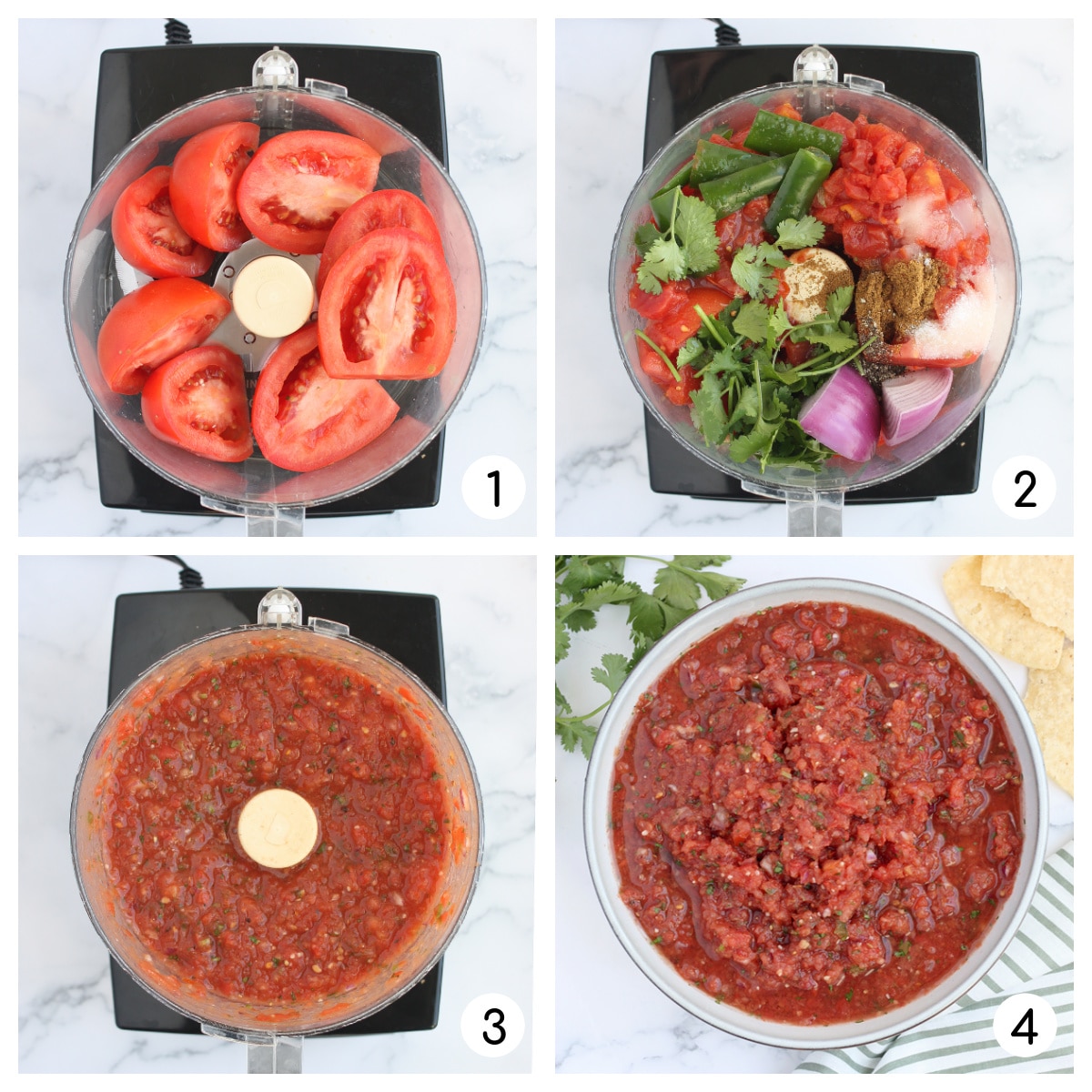Process shots for making homemade salsa