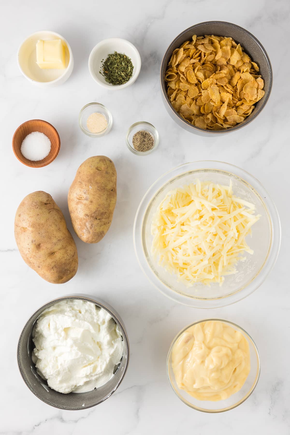 Ingredients you need to make this cheesy potatoes recipe.