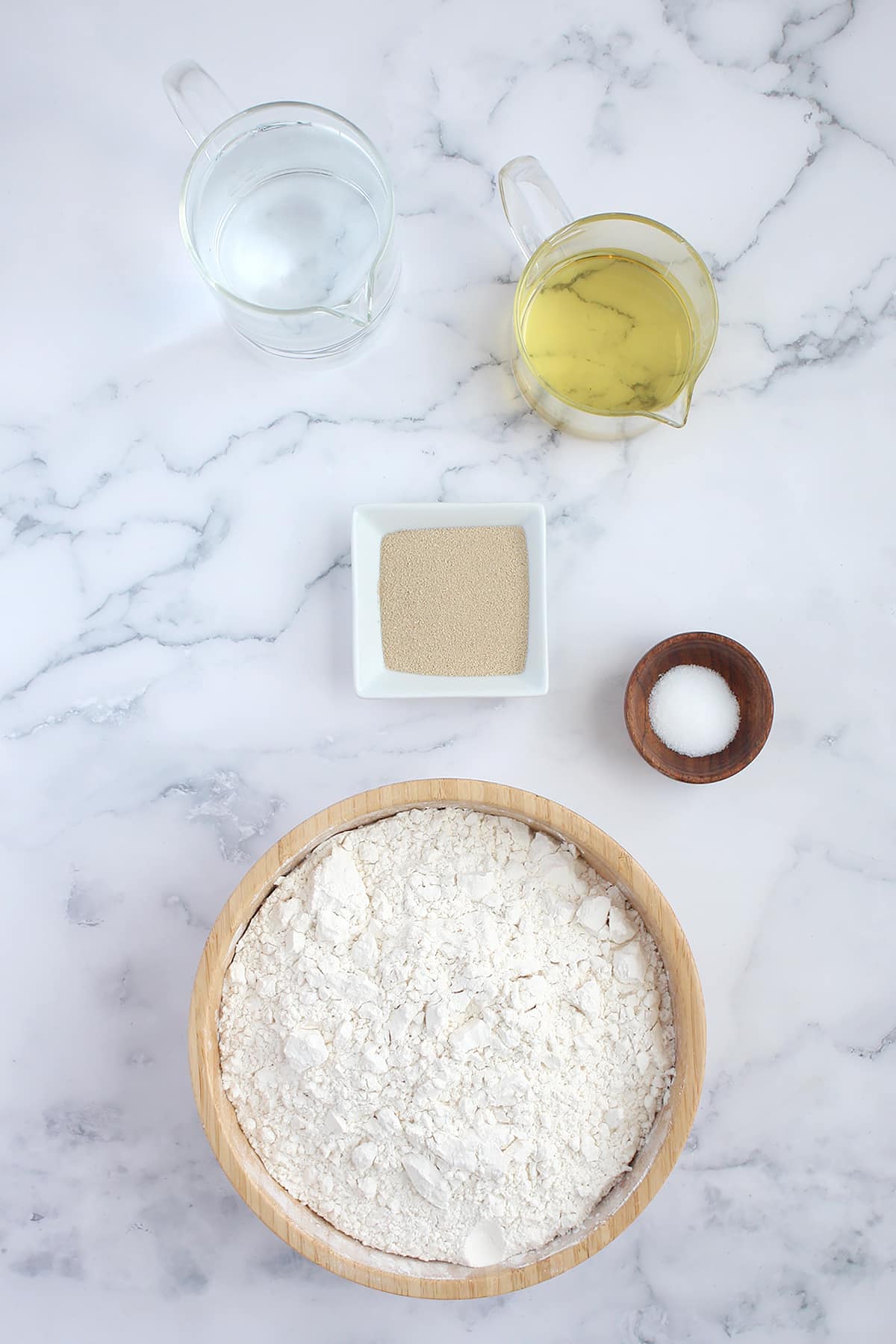 Ingredients for the best pizza dough recipe.