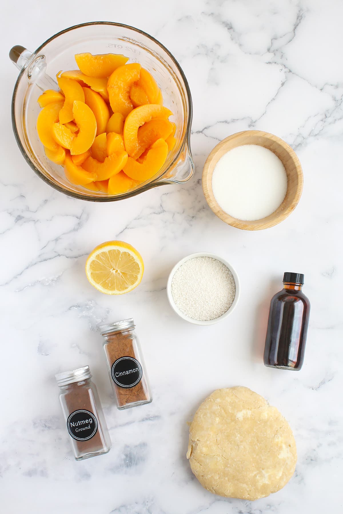 Ingredients you need to make a classic peach pie.