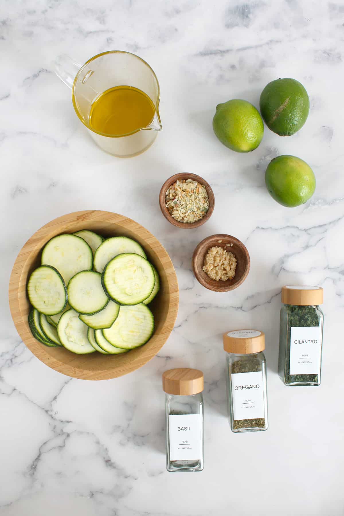 Ingredients you need to make grilled zucchini with lime marinade.