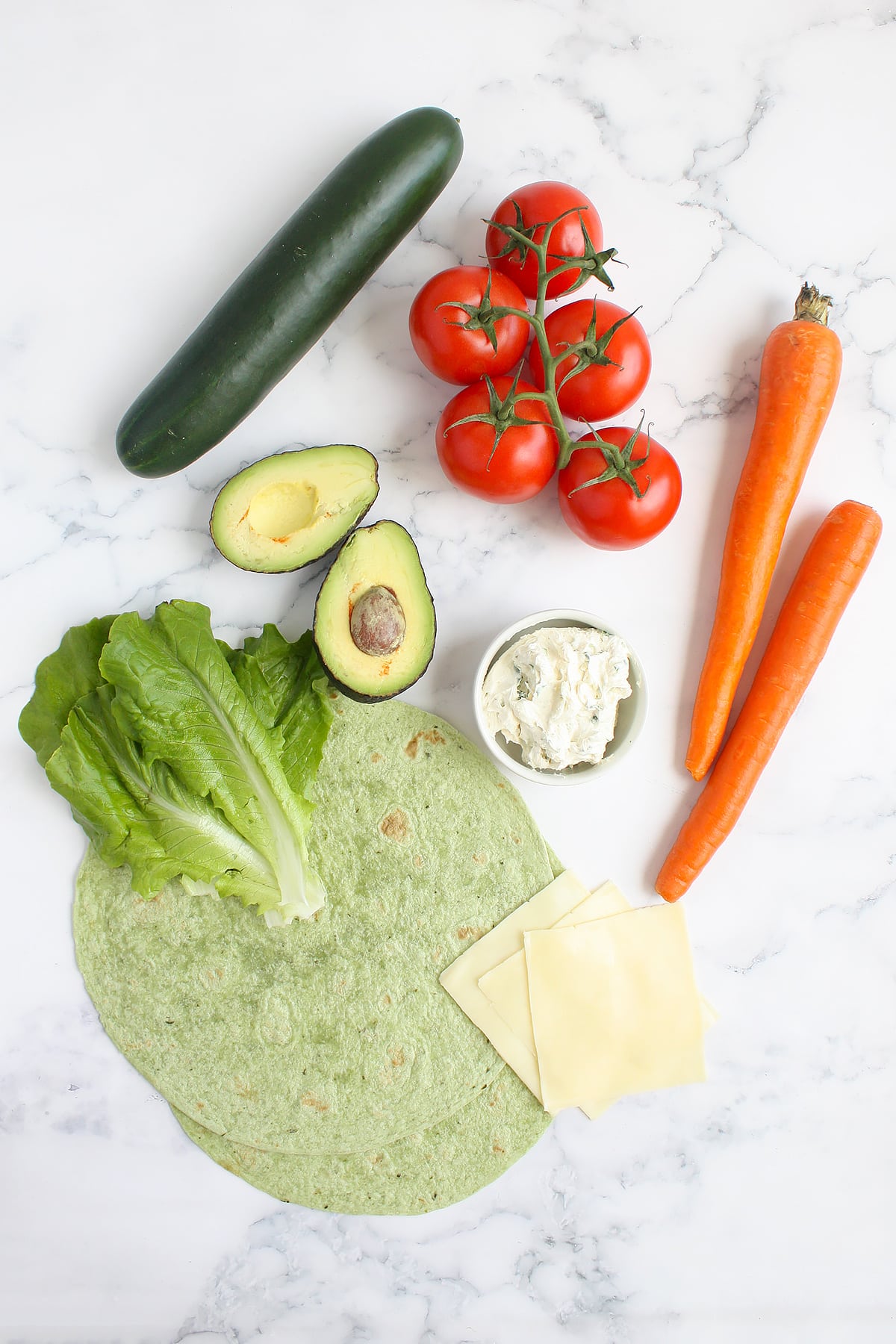 Ingredients you need to make veggie wraps.