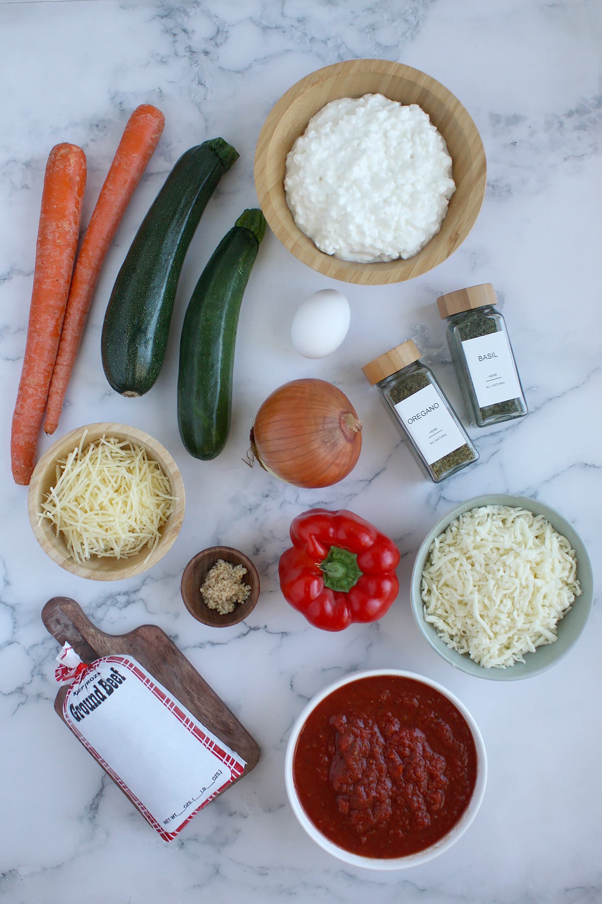 Ingredients you need to make homemade zucchini lasagna.