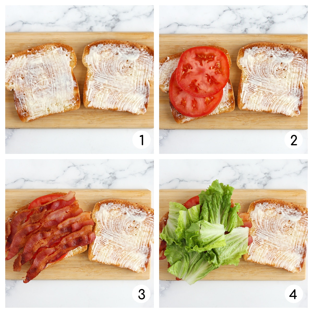 process shots showing how to make the best blt sandwich