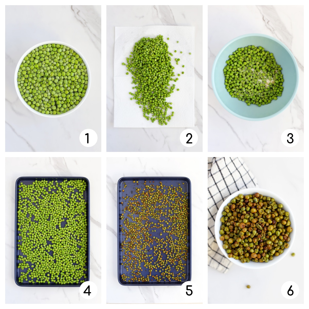 process shots showing how to make roasted peas