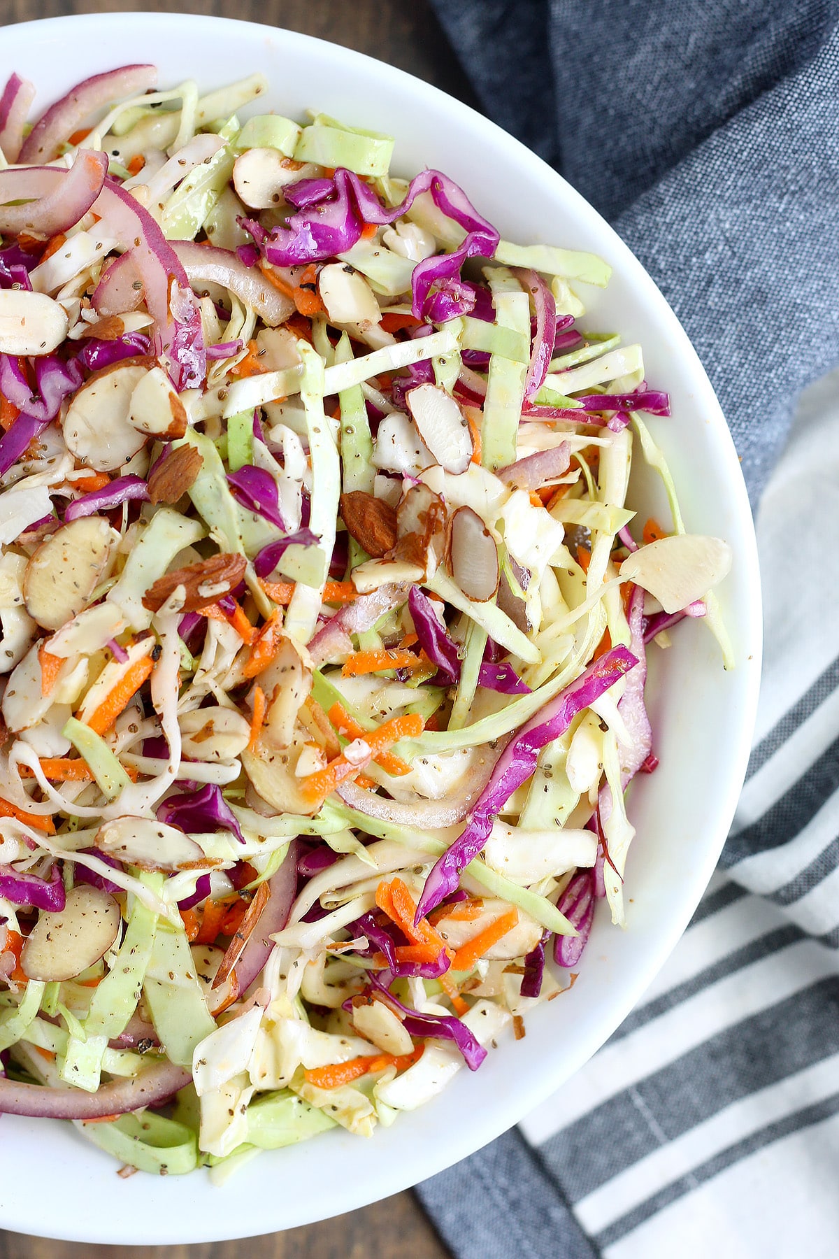 tangy coleslaw with sliced almonds
