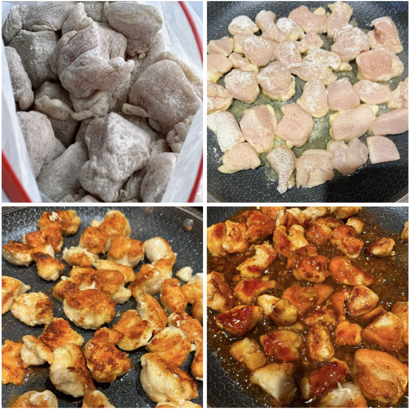 Process shots showing how to make sticky apricot chicken