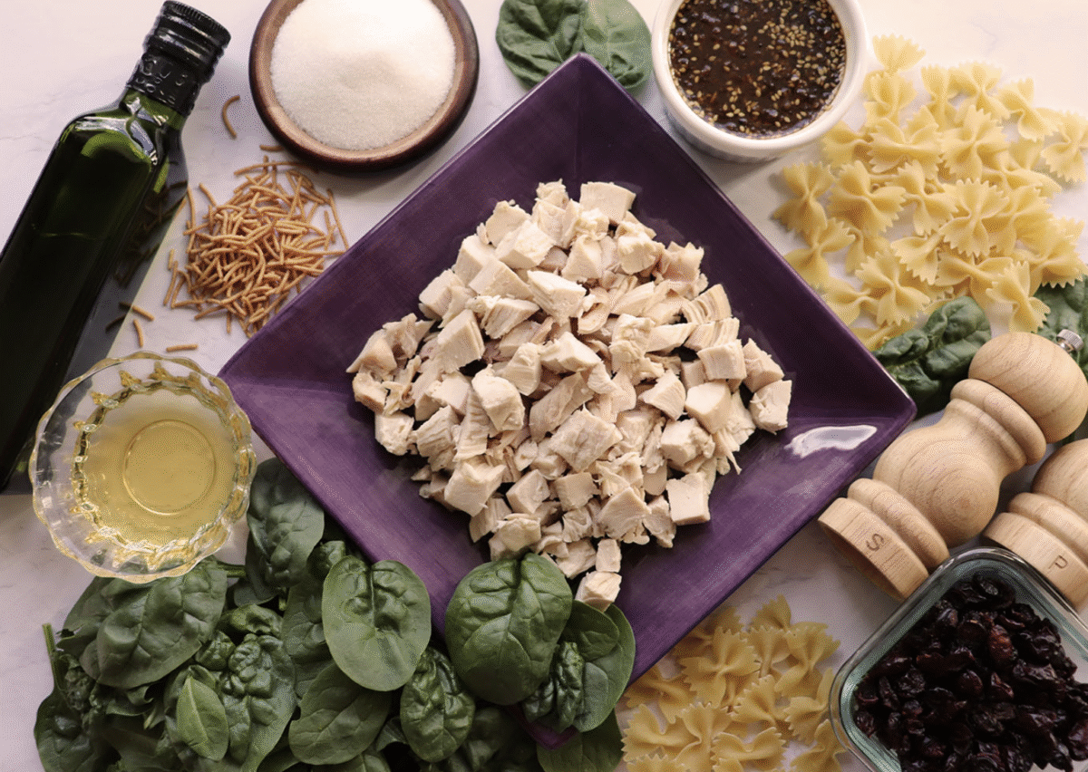 ingredients you need to make teriyaki chicken and bowtie pasta salad