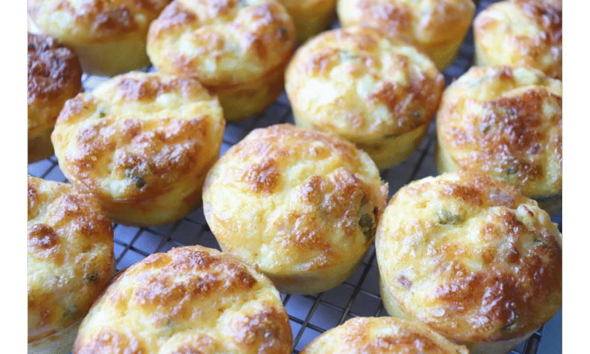 golden brown breakfast egg puffs on a cooling rack