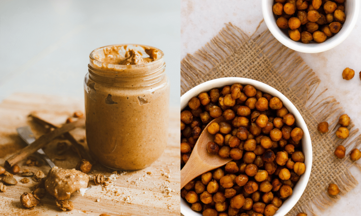 a picture of peanut butter and roasted chickpeas