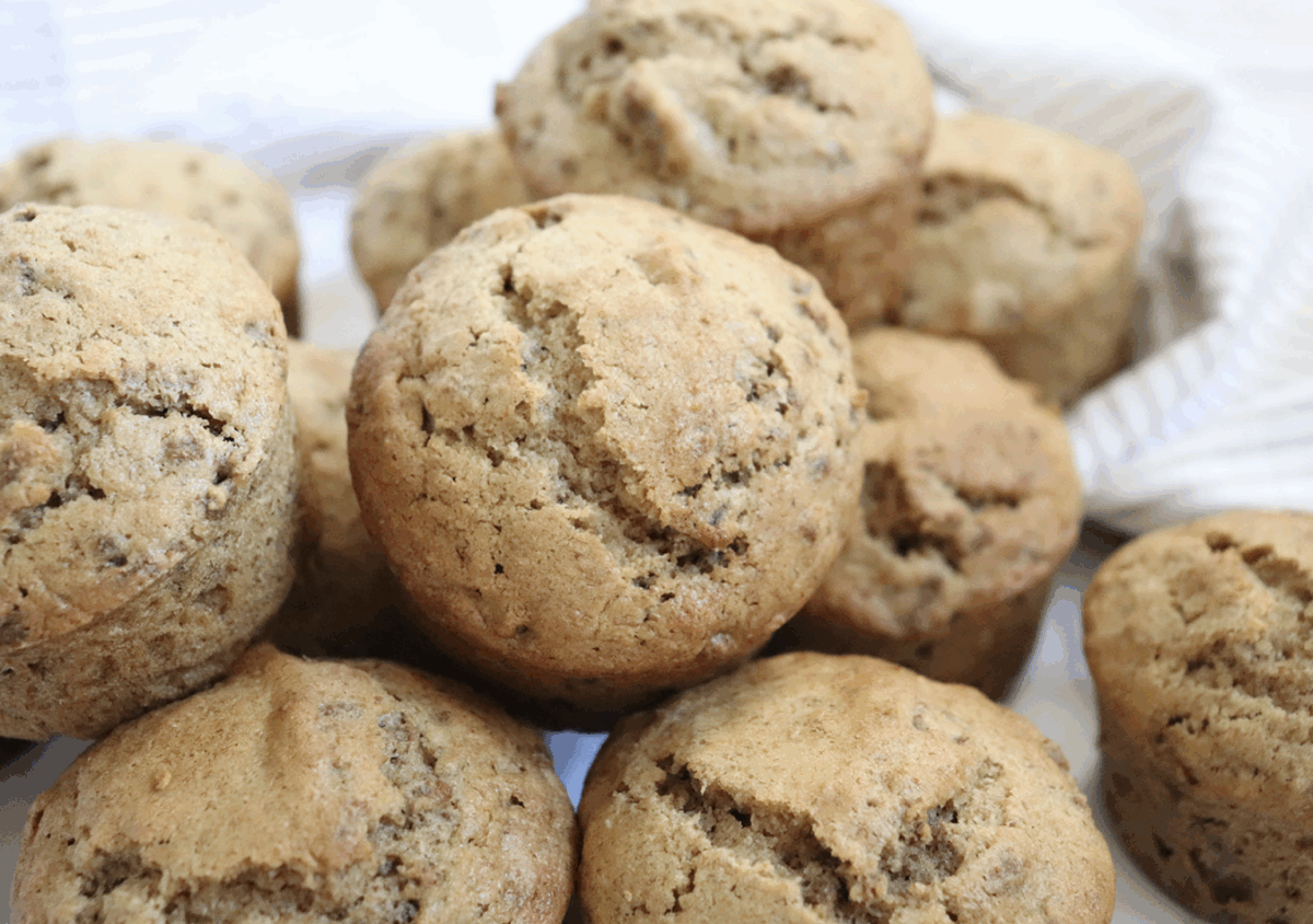 a close up image of bran muffins