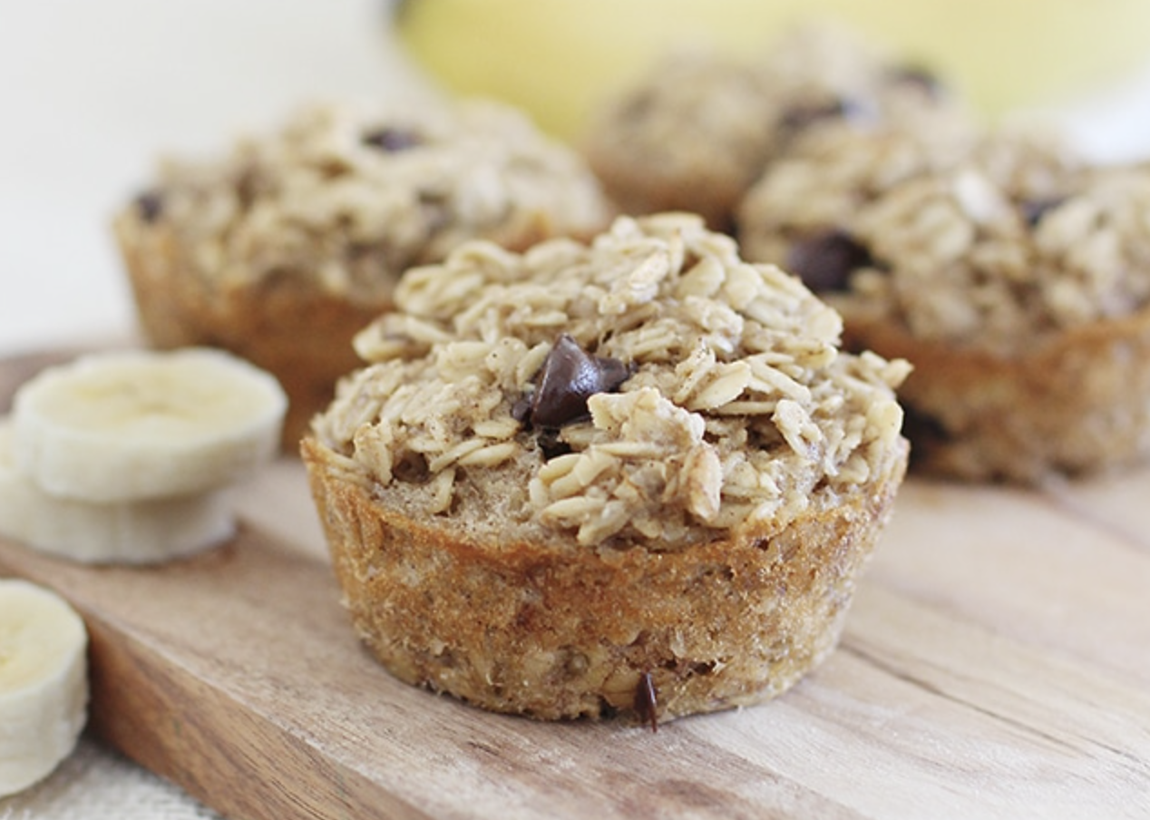 baked oatmeal cups with bananas and chocolate chips