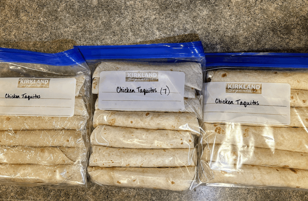 Chicken taquitos in freezer bags