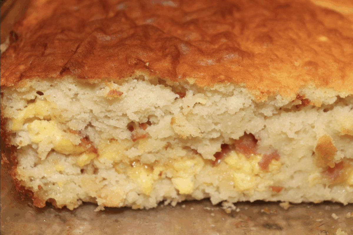 pancake casserole with bacon and eggs