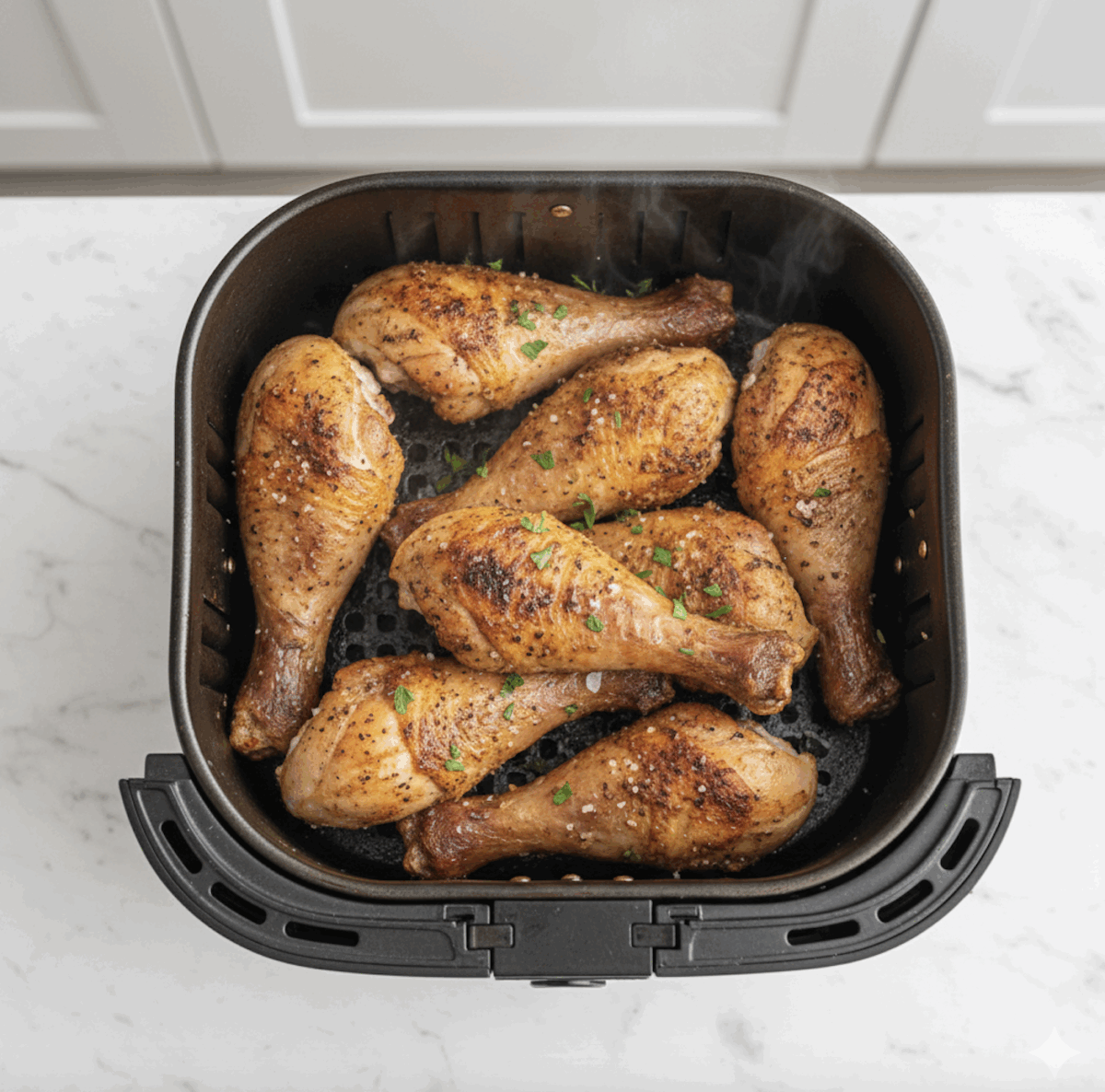 chicken drumsticks in an air fryer with ranch seasoning