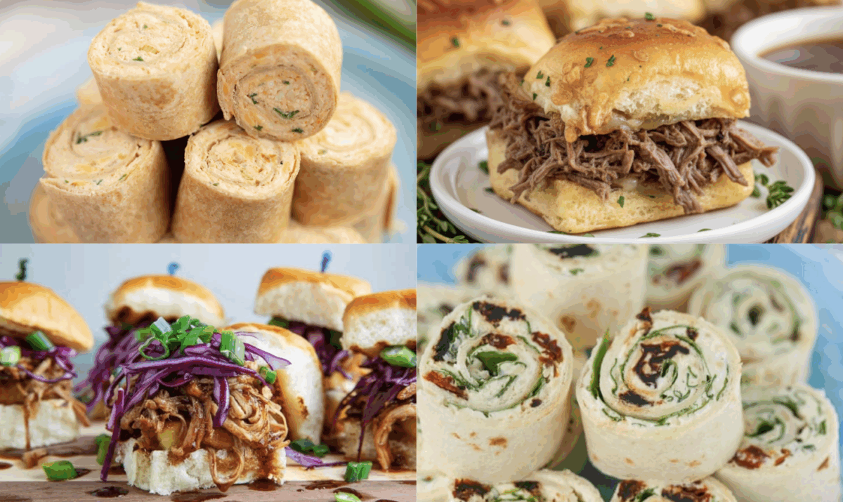 pictures of sliders and pinwheel sandwiches