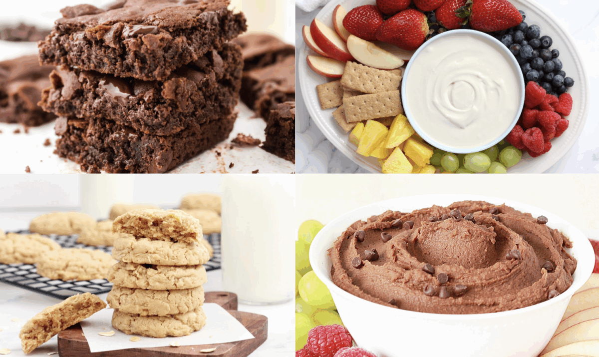 peanut butter oatmeal cookies, brownies, and fruit dip