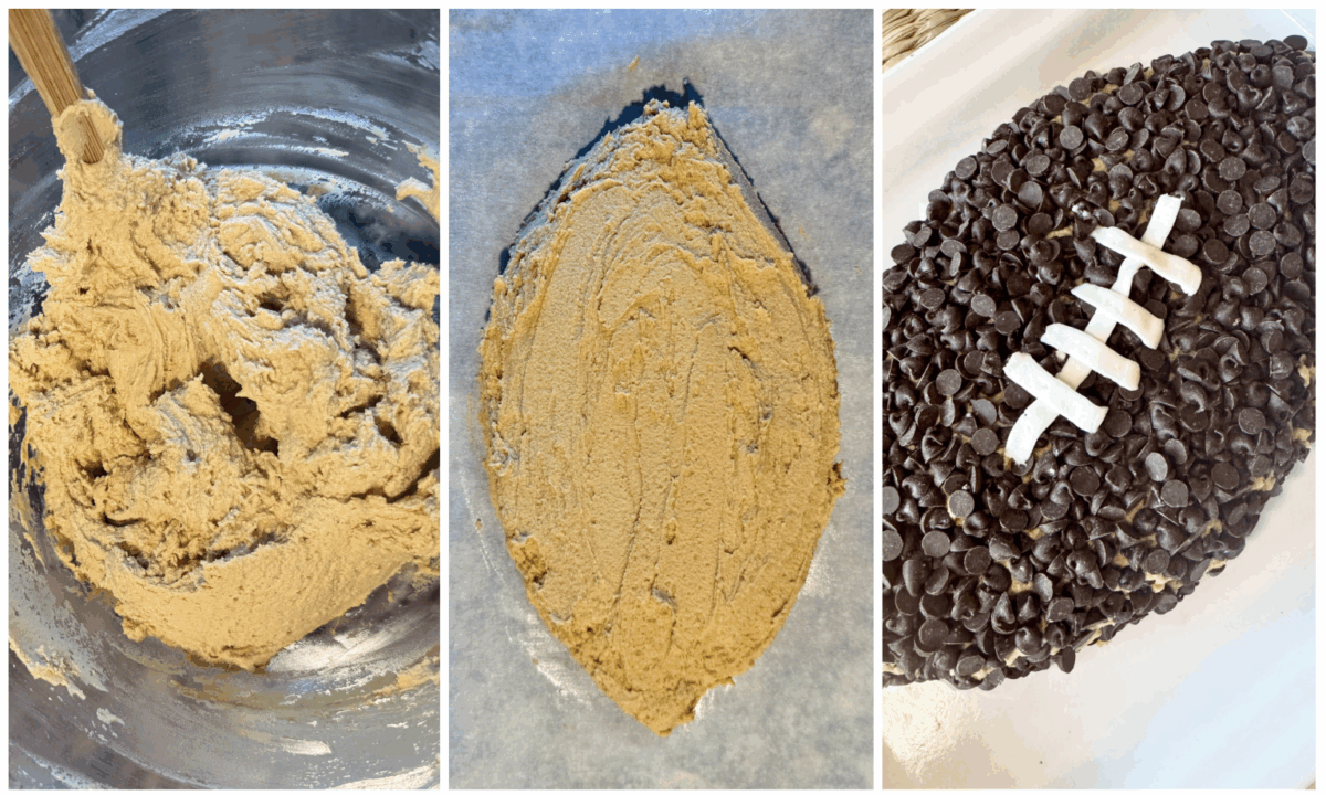 process shots showing how to make peanut butter football dip