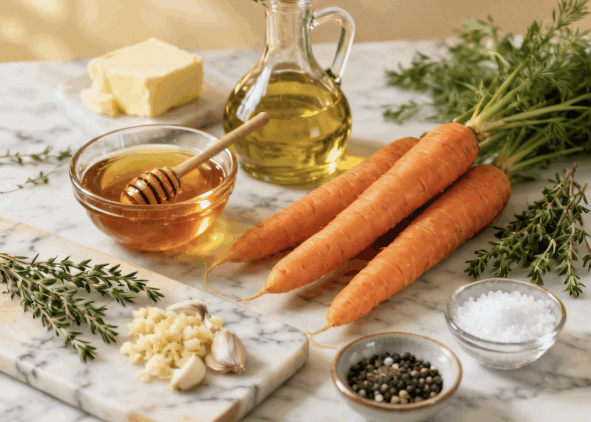 ingredients needed to make honey roasted carrots