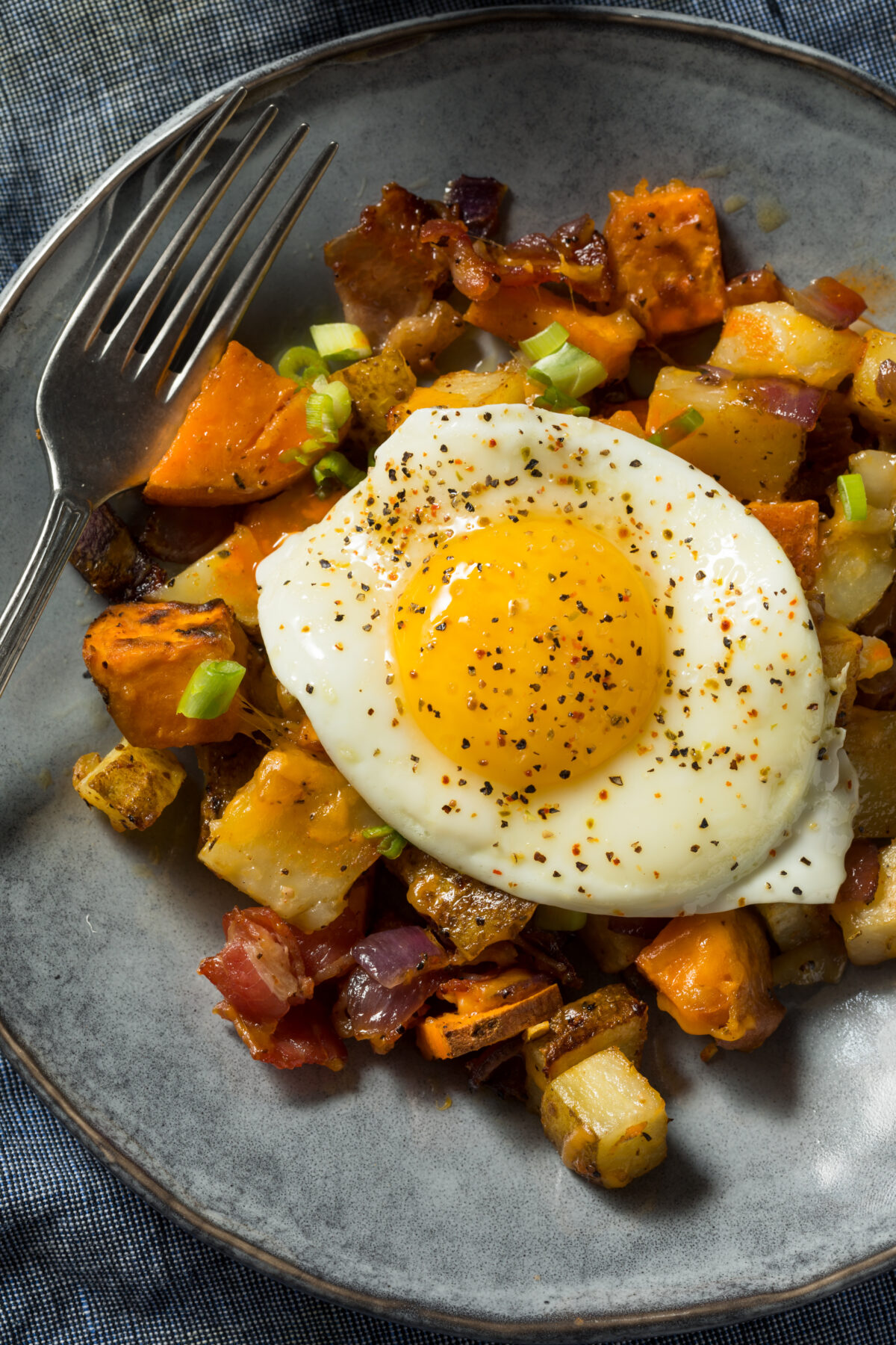 sweet potato breakfast hash with a fried egg