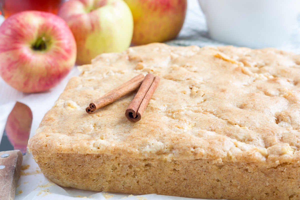 Homemade Blondie Brownie Apple Cake on Parchment Paper