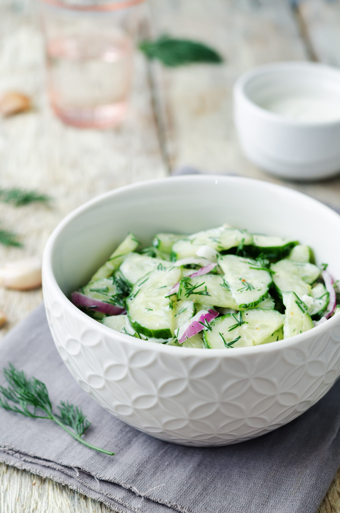 Greek Yogurt Red Onion Cucumber Salad with Dill