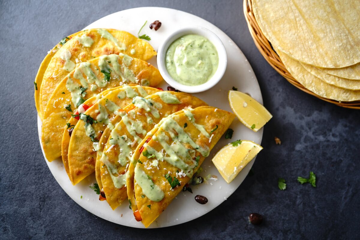 crispy black bean tacos with creamy tomatillo dressing