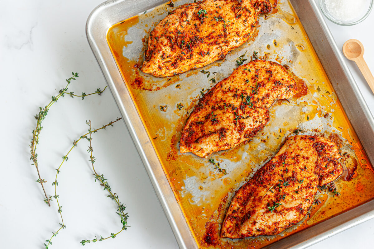 Marinated Chicken Cooked in a Sheet Pan with Fresh Herbs