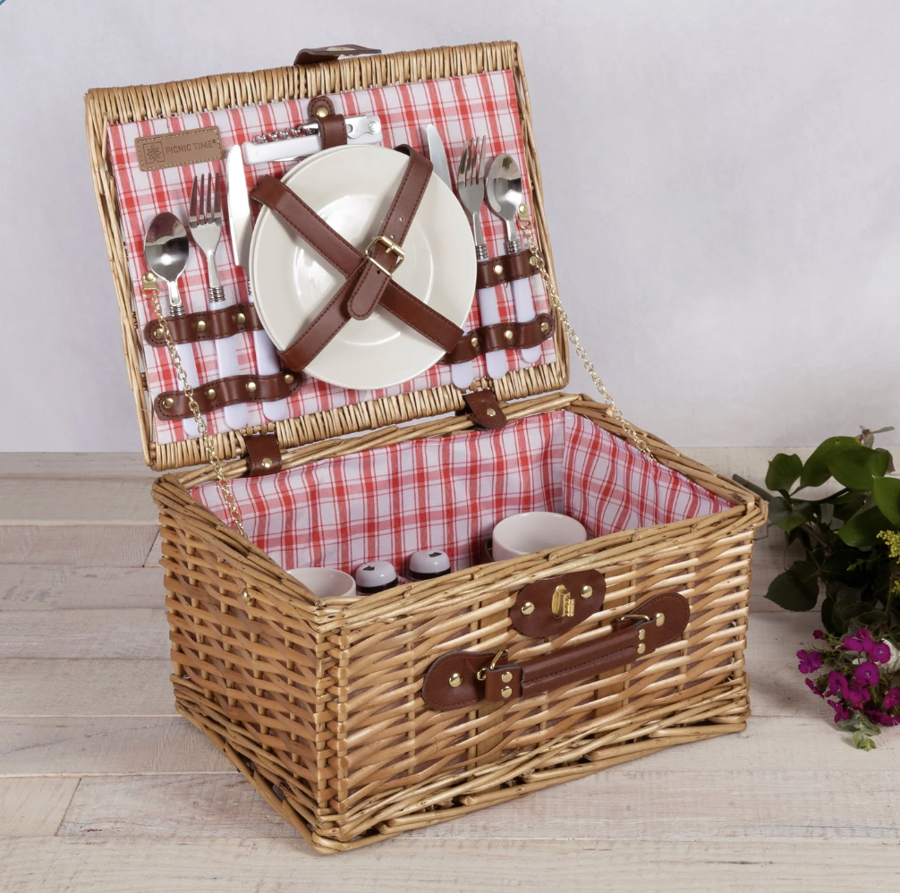 a picnic basket with all the accessories
