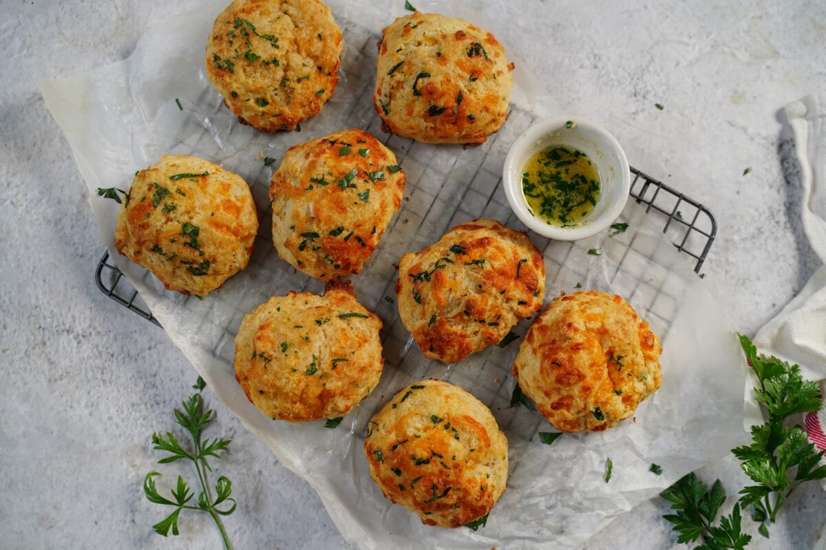 Homemade Cheddar Biscuits with Garlic Butter and Parsley