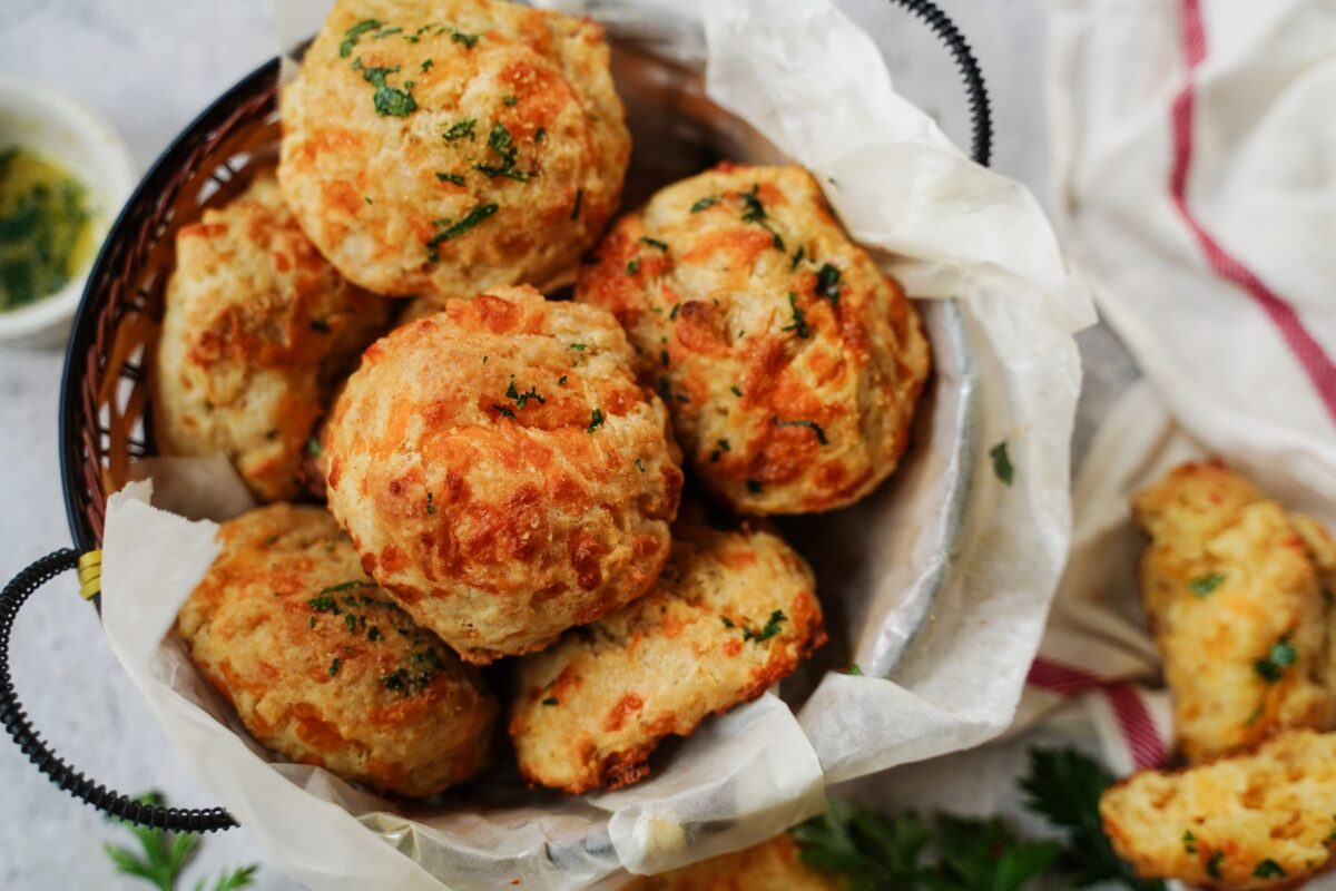 Homemade Cheddar Biscuits with Garlic Butter and Parsley